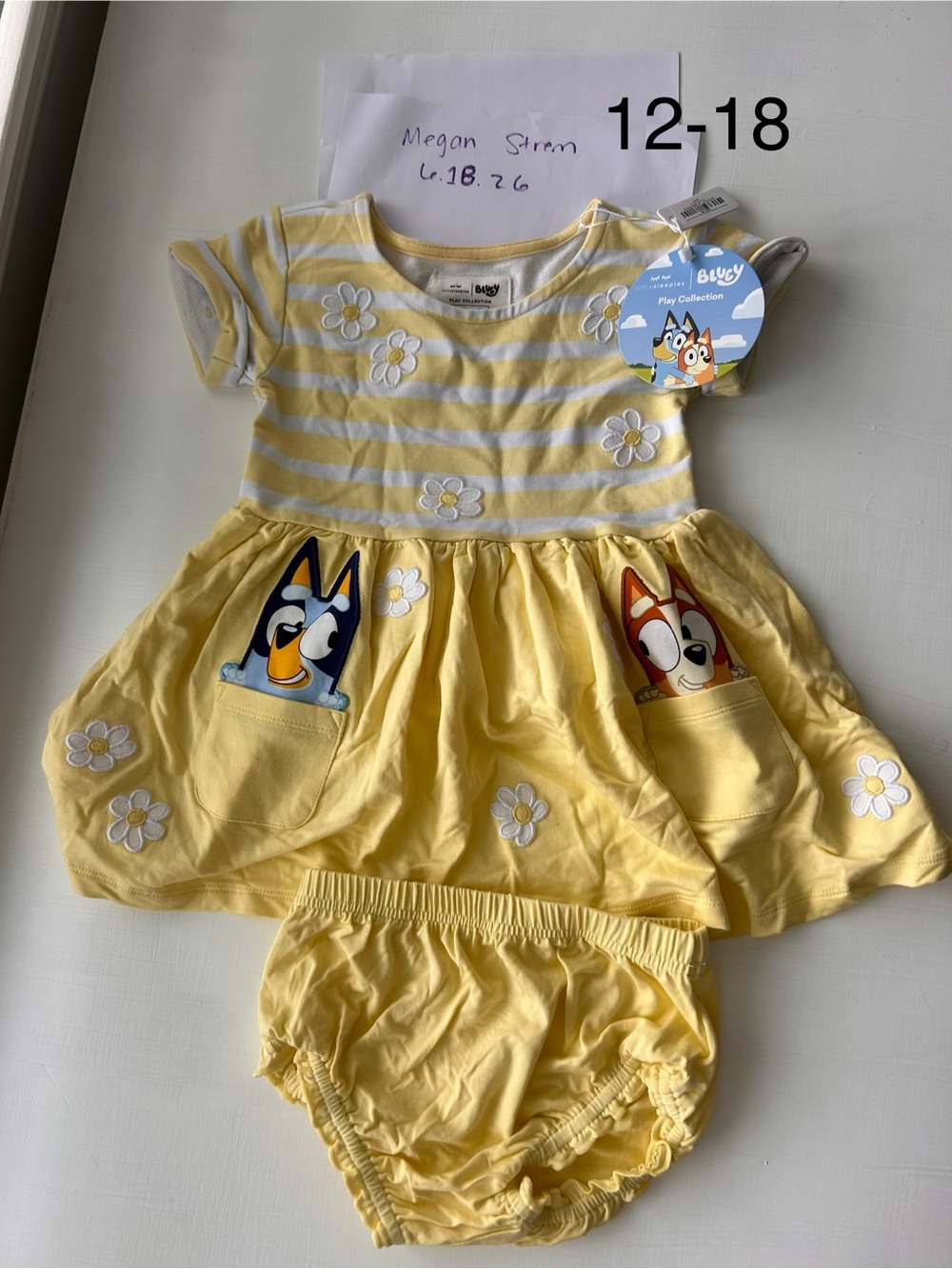 Little Sleepies Bluey Yellow pocket dress with bloomer 12-18 NWT